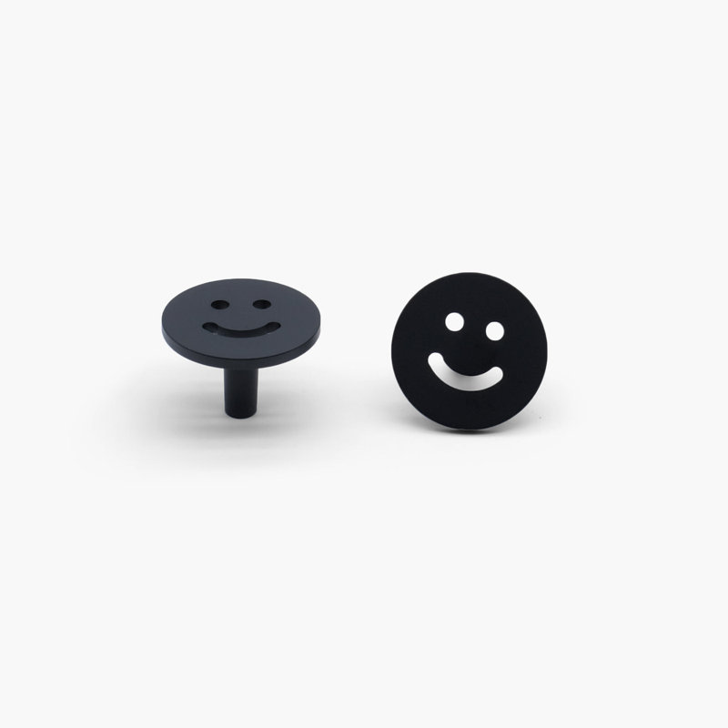 Poignée ronde Smiley de 1 1/2 po de diamètre, Noir mat