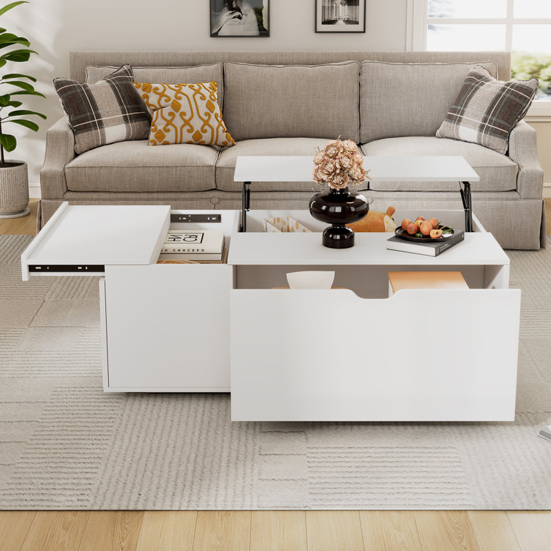 Modern Lift-Top Coffee Table With Storage - 100Cm Multi-Functional Table With Sliding Door & Drawer