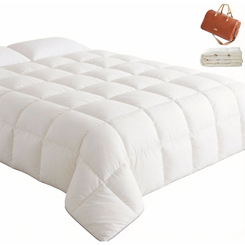 Édredon en duvet d'oie blanche avec garnitures de couette pour l'hiver, 59 x 83 pouces (150 x 210 cm), 700 g, rembourrage 3D