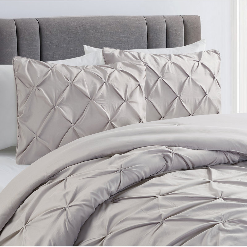 Pintucked Comforter Set, Queen Comforter + 2 Standard Shams, Gray