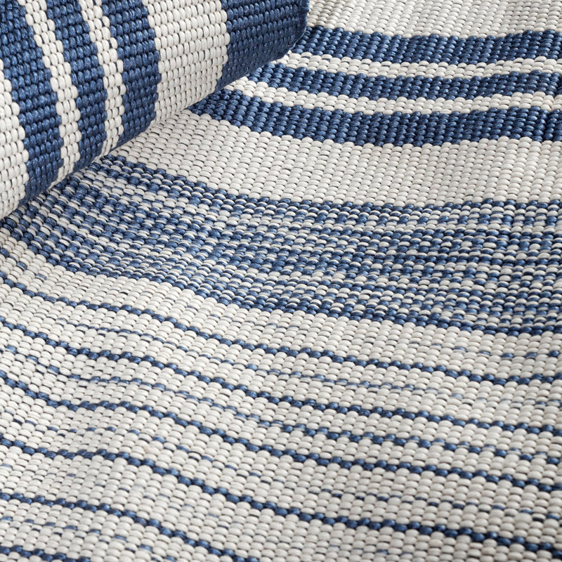 Quincy Stripe Denim Handwoven Indoor/Outdoor Rug, Runner 2'6" x 8'