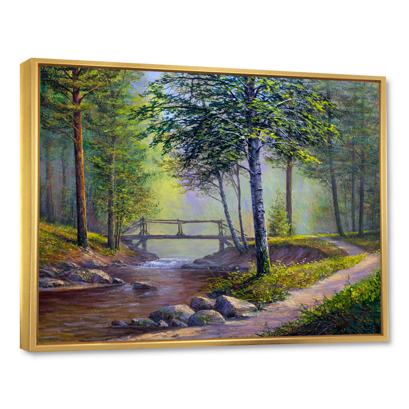 Paysage d'été d'une rivière de forêt III - décoration murale traditionnelle sur toile, H 8 po x l 12 po x P 1 po