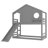 Twin House Bunk Bed With Slide And Storage Shelves, Solid Wood House Loft Bed With Window, Childlike Design, Gray-1618172389