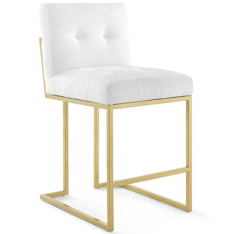 Ensemble de 2 tabourets de comptoir rembourrés en acier inoxydable Privy Gold, Blanc
