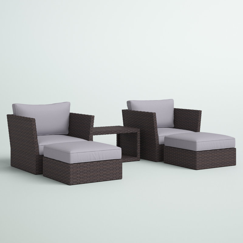 Ensemble de conversation en osier pour 4 personnes avec coussins Annia, Espresso