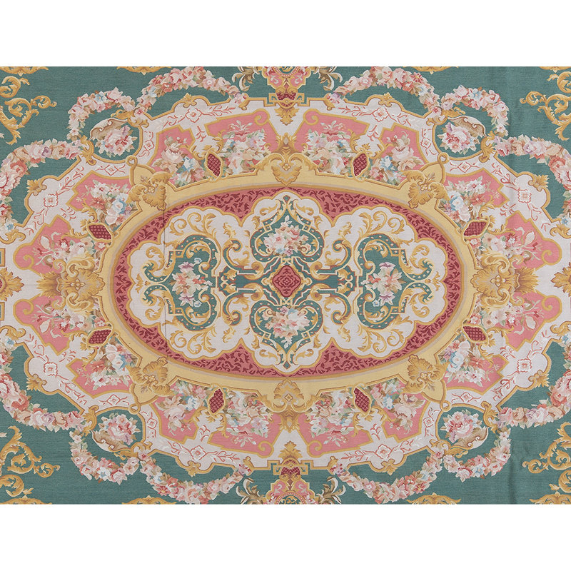 Hand-Knotted High-Quality Green and Green Area Rug