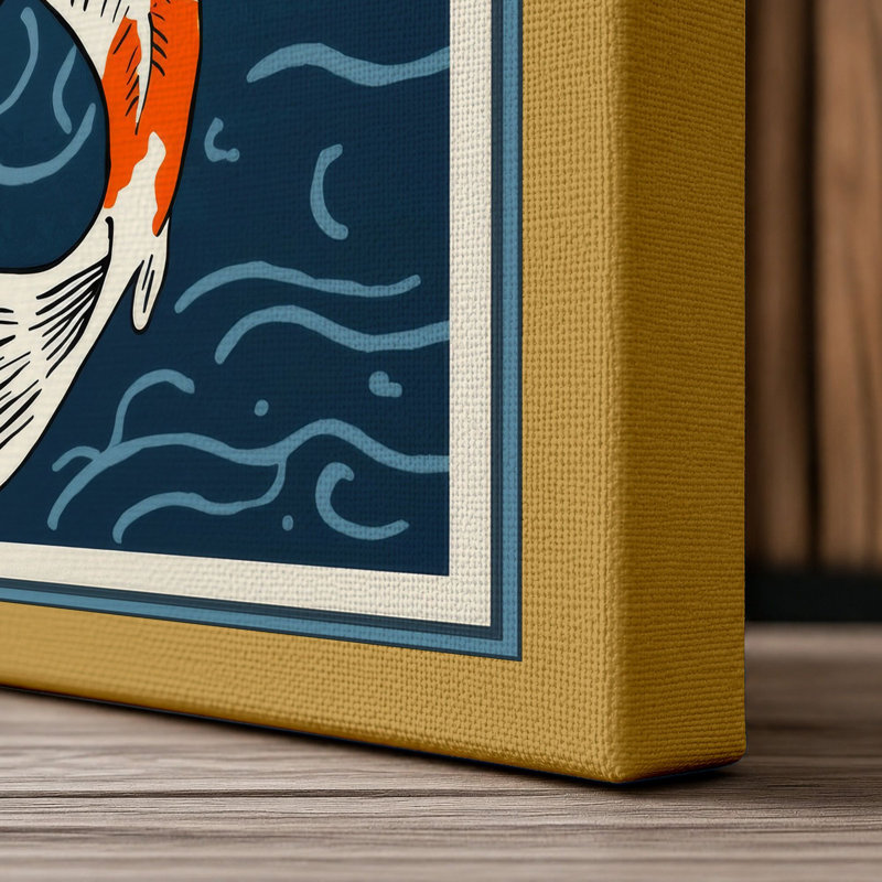 Dancing Koi Japandi - Wrapped Canvas, 36x24 - 91.4 x 61.0 cm, Ochre Border