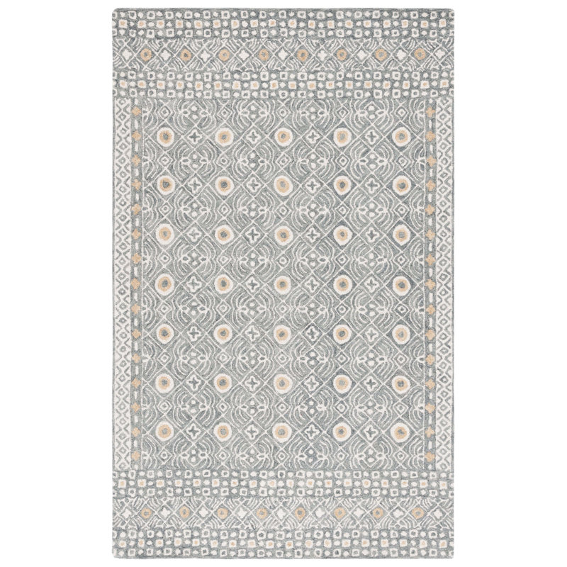 Marentic Hand Tufted Wool/Cotton Geometric Rug in Gray, Rectangle 8' x 10'