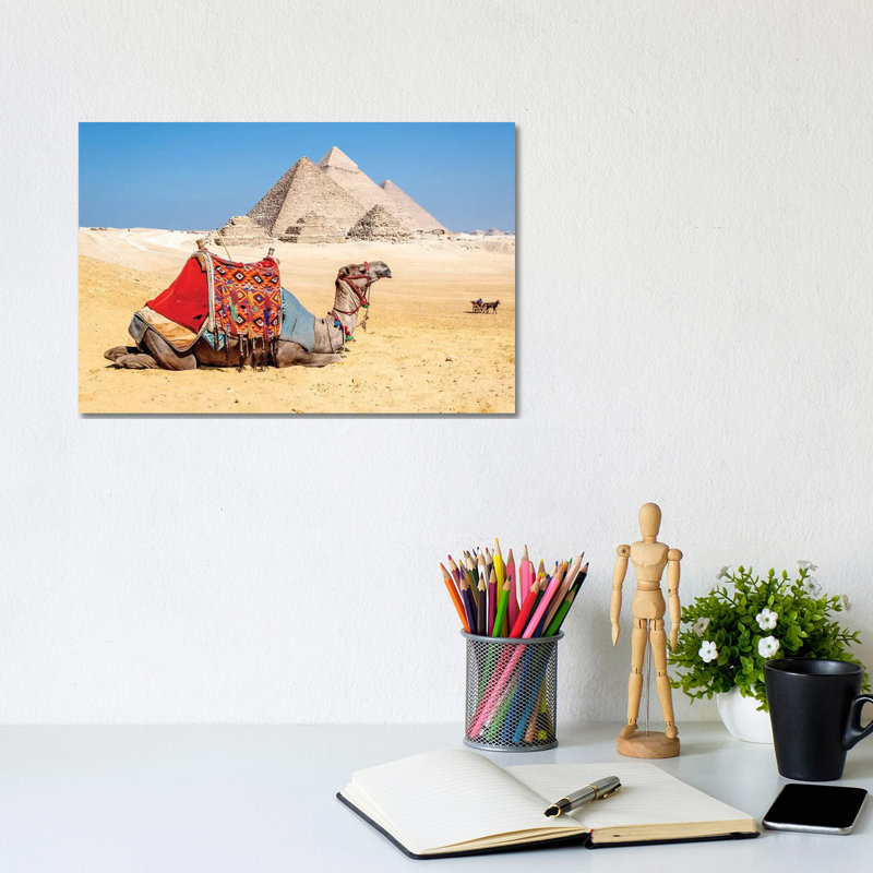 Camel Resting By The Pyramids, Giza, Egypt by Richard Silver - Wrapped Canvas Print, 20.32 cm H x 30.48 cm W