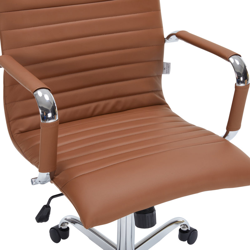 Sorrells Mid Back Leather Office Chair Adjustable Height Swivel Tilt Ergonomic Executive Conference Chair, Light Brown