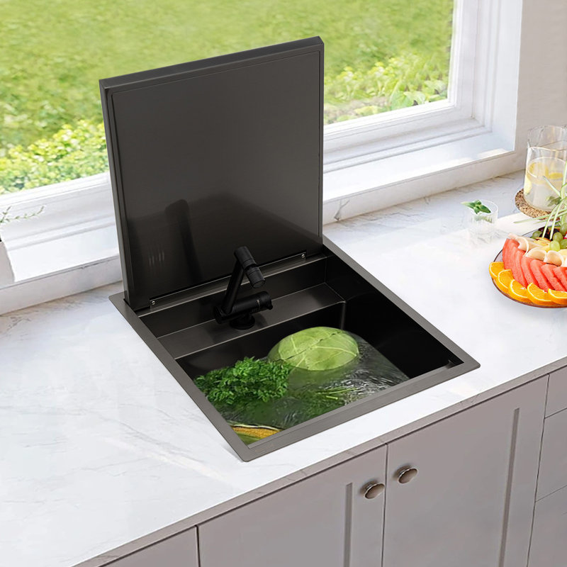 16.9'' L Drop-In Single Bowl Stainless Steel Kitchen Sink, Black