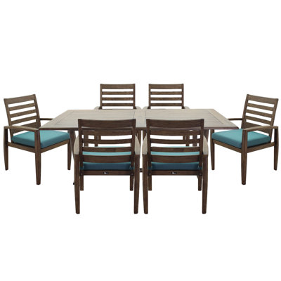 6 - Person Teak Solid Wood Patio Dining Set Rectangular Table with Sunbrella® Cushions Included