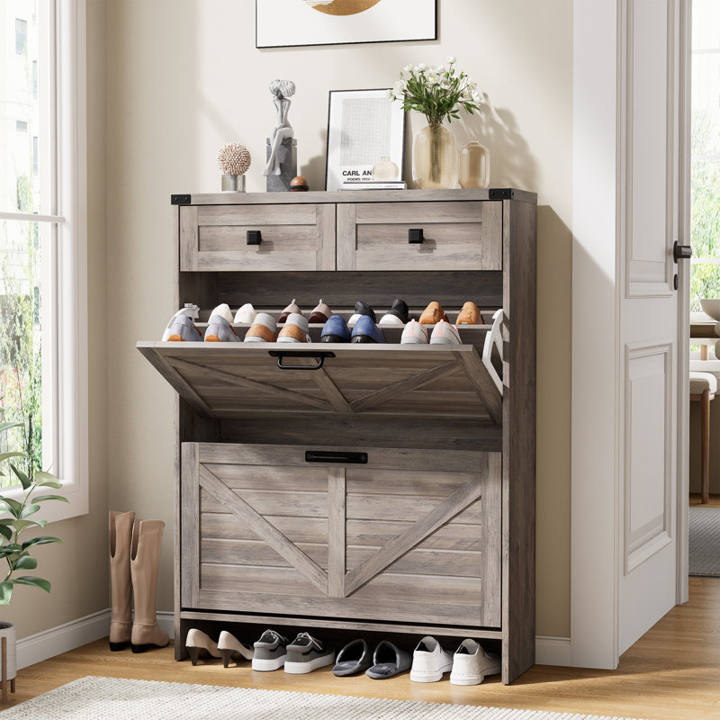 16 Pair Flip Down Shoe Storage, Gray