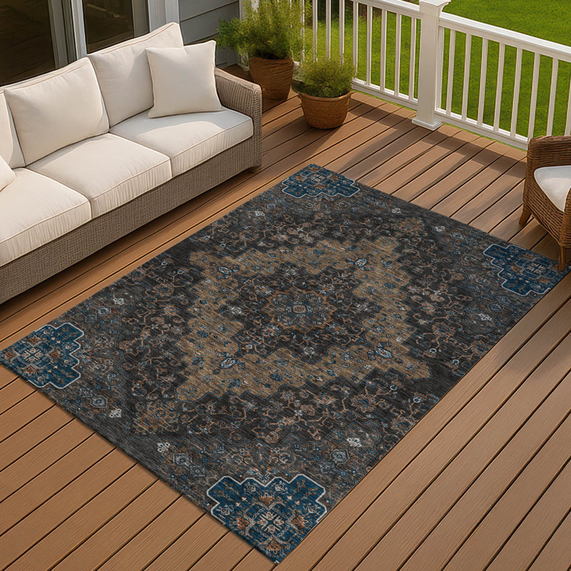 Tapis lavable à la machine intérieur / extérieur ACN2486, Noir, 3 pi x 5 pi
