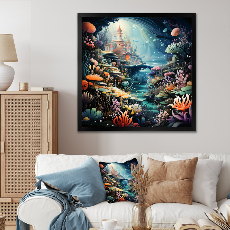 «Coral Mistic Underwater Kingdom III - Fantasy», art mural, Cadre simple noir, H 30 po x l 30 po x P 1,5 po