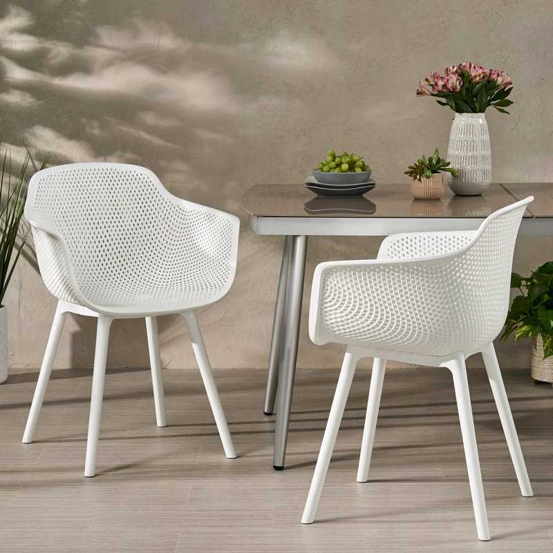 Chaise de salle à manger d'extérieur Lotus - Polypropylène blanc, structure résistante aux intempéries