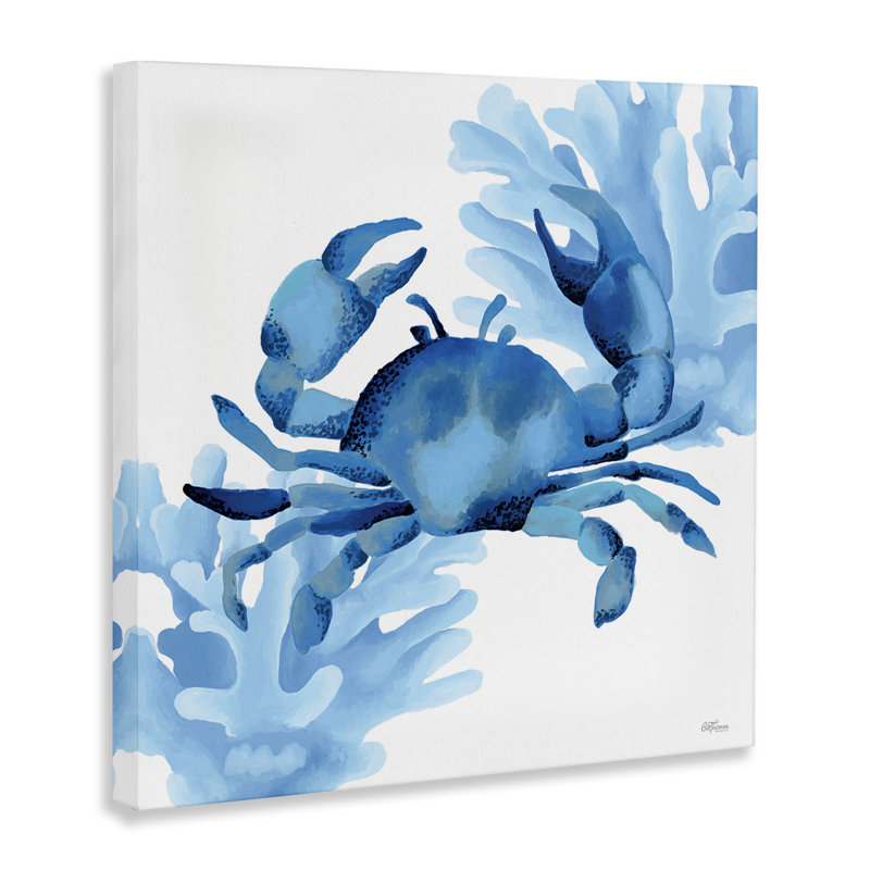Crabe bleu et toile corail, design par Cat Thurman Designs, H 36 po x l 36 po