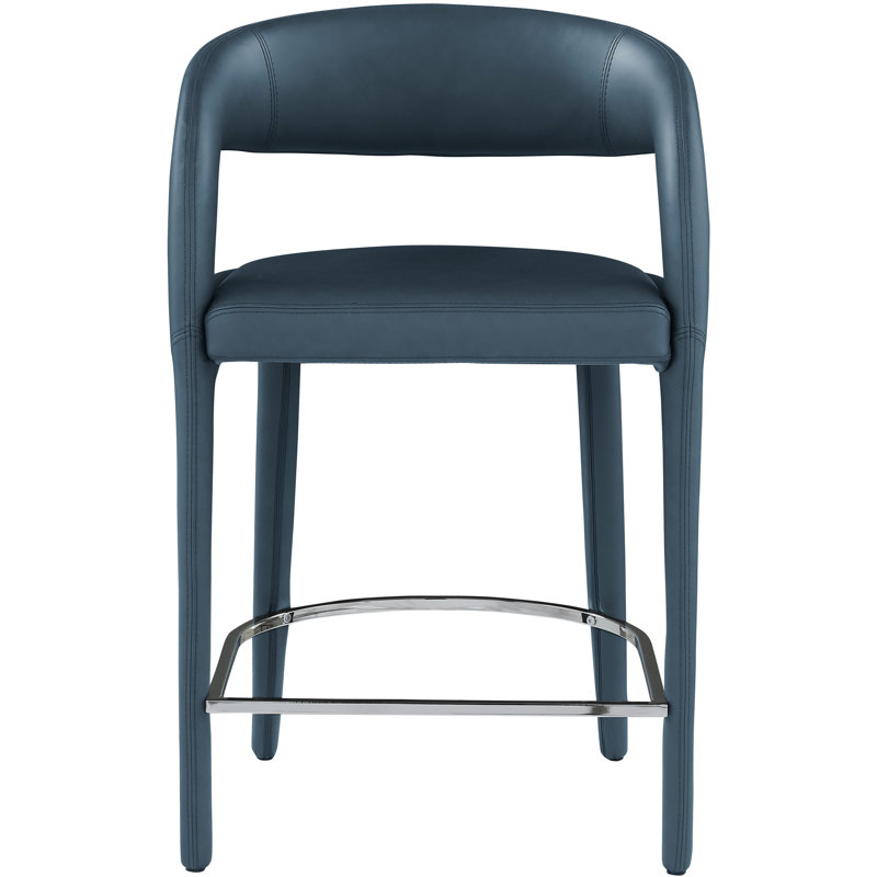 Sylvester Faux Leather Counter Stool, Navy Vegan Leather