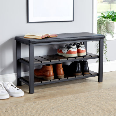 Spalding 2 Shelf Black PU Hallway Shoe Storage Bench