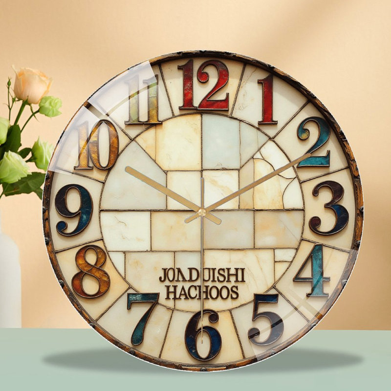 Horloge murale rétro vintage avec chiffres colorés et horloge murale moderne en verre 12 po
