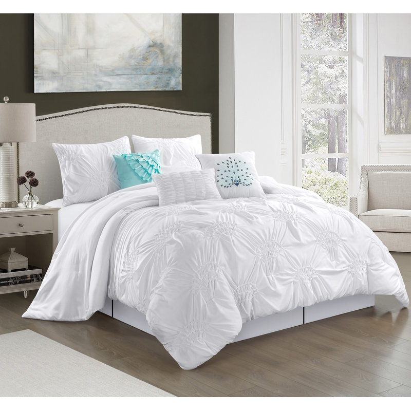 Ensemble d'édredon réversible en microfibre 7 pièces blanc Erasme, Édredon très grand + 7 articles supplémentaires