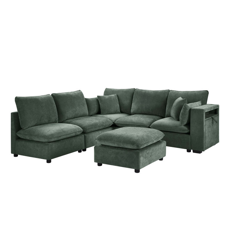 Modern Modular Sectional Sofa with Storage Compartments and USB Charging, Green