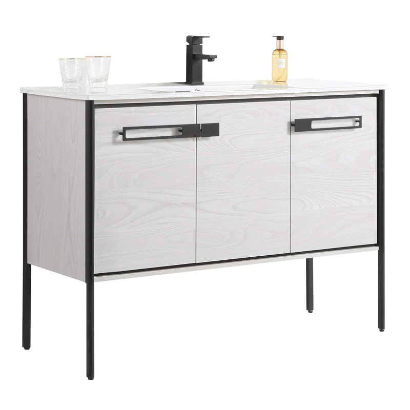 48" Single Bathroom Vanity, Matte Black, Mild Gray Oak
