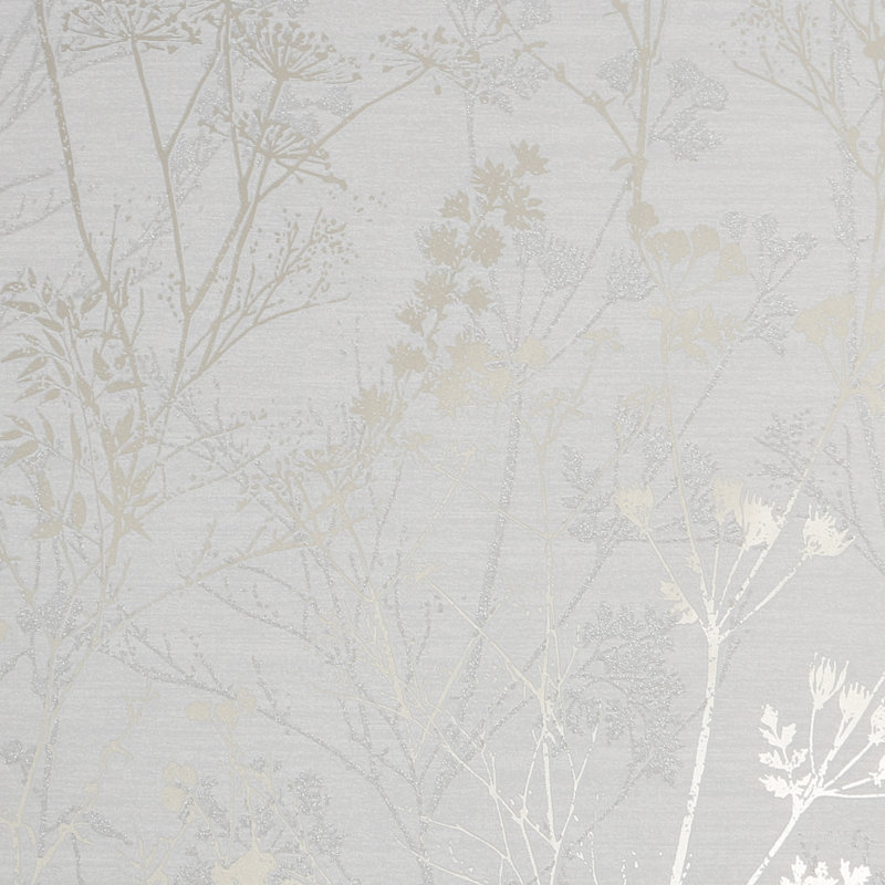Floral Metallic Wallpaper Double Roll, Gray/Pale Gold