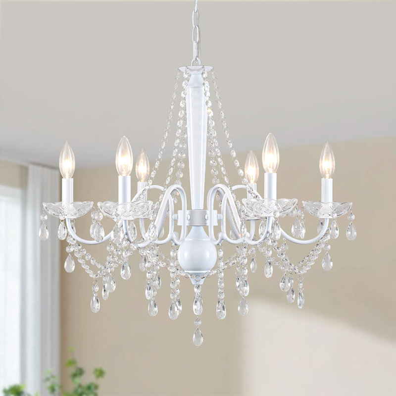 Lustre empire 6 lumières de style campagnard à intensité variable classique et traditionnel, Blanc