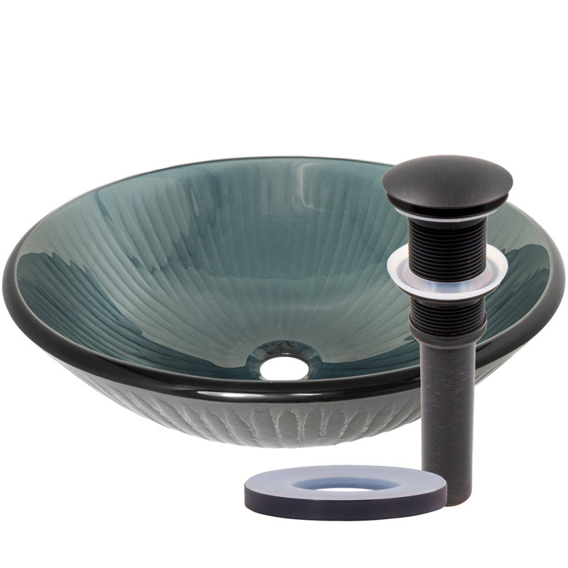 Lavabo de salle de bain vasque circulaire en verre gris TIG-8070MB, Bronze huilé