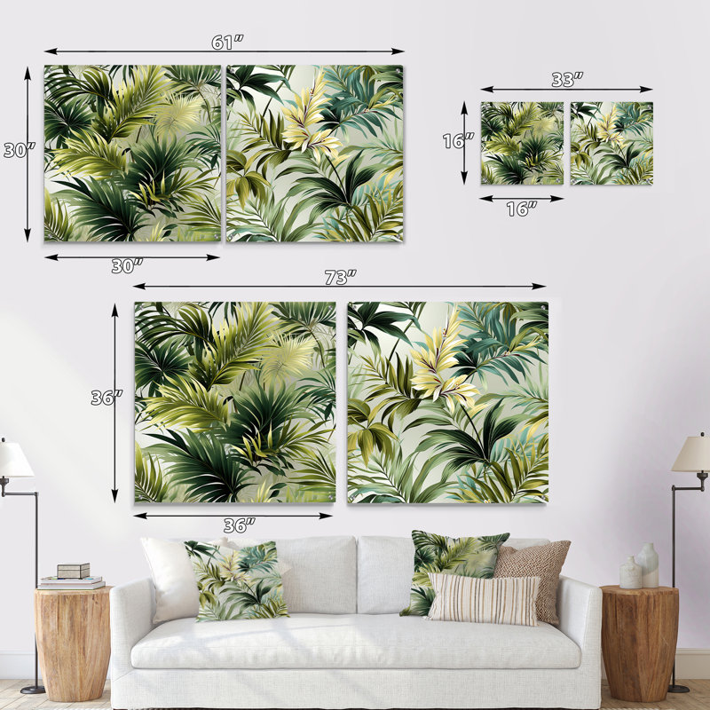 Motif de lignes tropicales tropicales - ensemble d'art mural acrylique sur verre bord de mer tropical, H 16 po x l 33 po