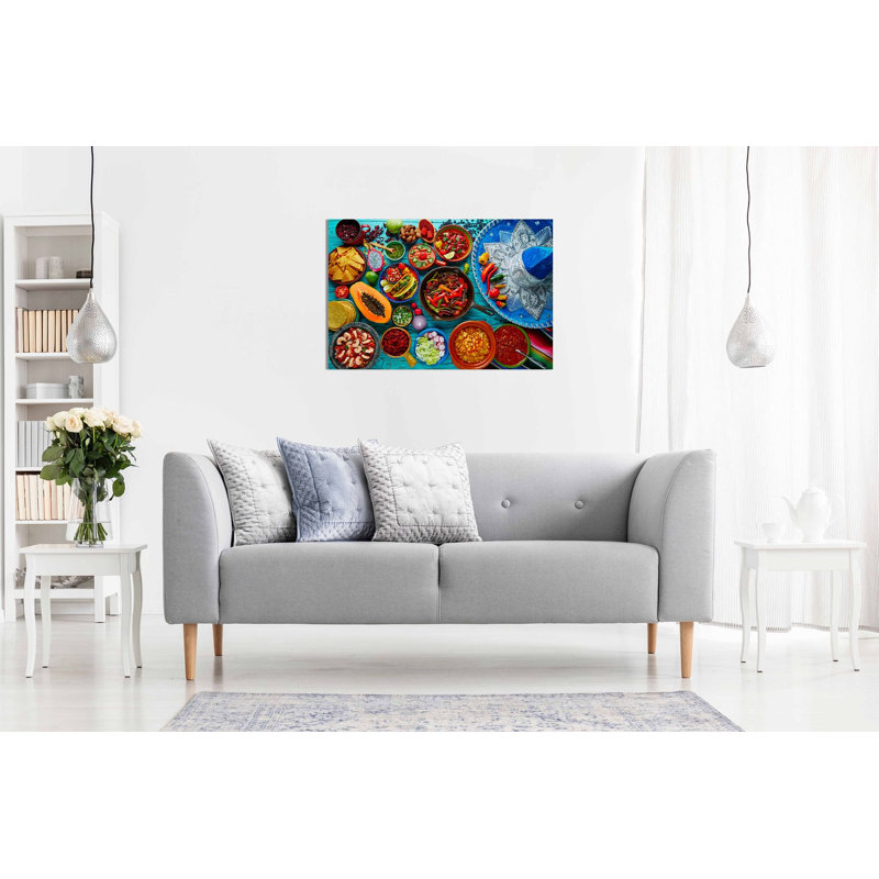 Mexican Restuarant Food Mix And Sombrero - Wrapped Canvas Print, 20cm H x 31cm W