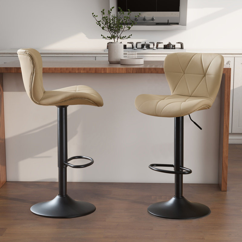 Swivel Adjustable Height Modern Bar Stools with Metal Frame, Tan