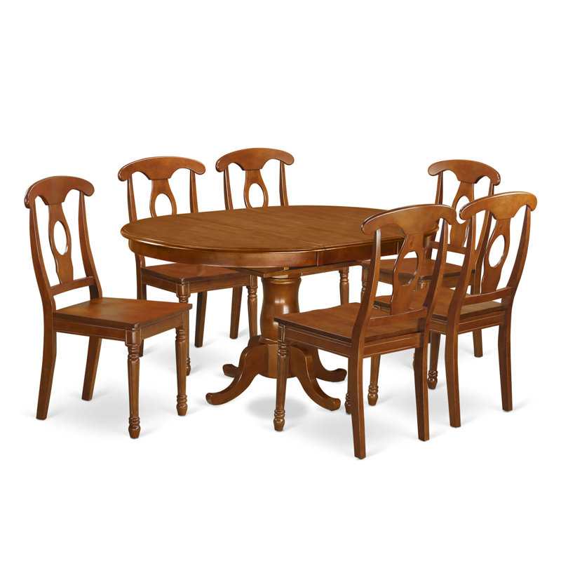Ensemble de table de salle à manger 7 pièces composé d'une table de salle à manger ovale avec rallonge papillon et 6 chaises, brun selle