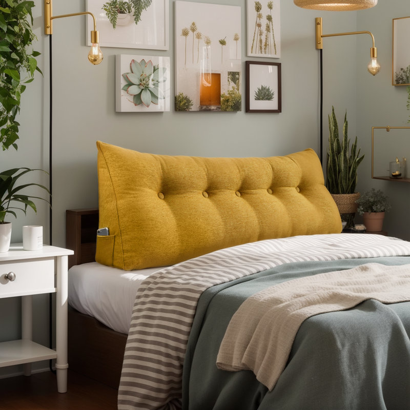 180cm Curved Headboard Pillow, Yellow, 50cm H x 160cm W