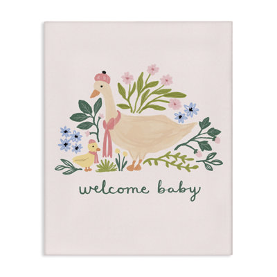 «Welcome Baby Floral Duck», art mural sur toile par Nina Muis