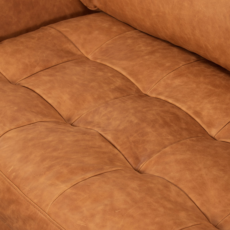 Calle 114" Full-Grain Genuine Italian Sectional Sofa, Cognac Tan Genuine Leather, Walnut, Right Hand Facing