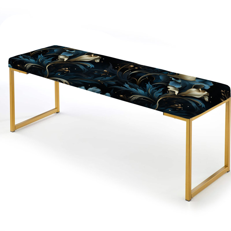 Darkened Reflections Moody Patterns - Floral Upholstered Gold Bench