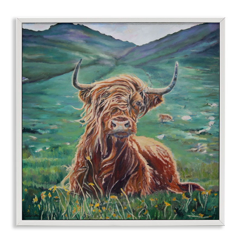 Giclée encadrée par des vaches Highland, H 17 po x l 17 po, Estampe numérique encadrée blanc bord de mer