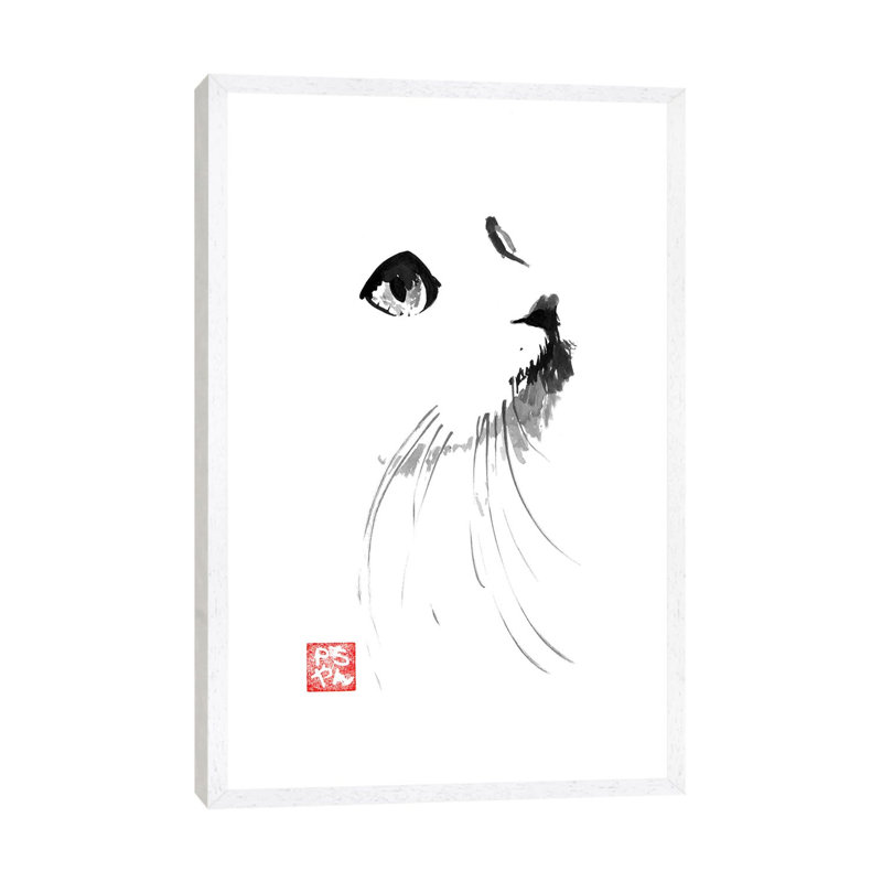 Cat in White 1 Piece Wall Art on Canvas, 101.6 cm H x 66.04 cm W, White Framed