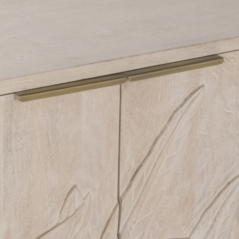 Ledro 82" Gray Mango Solid Wood Sideboard with Carved Foliage Motif