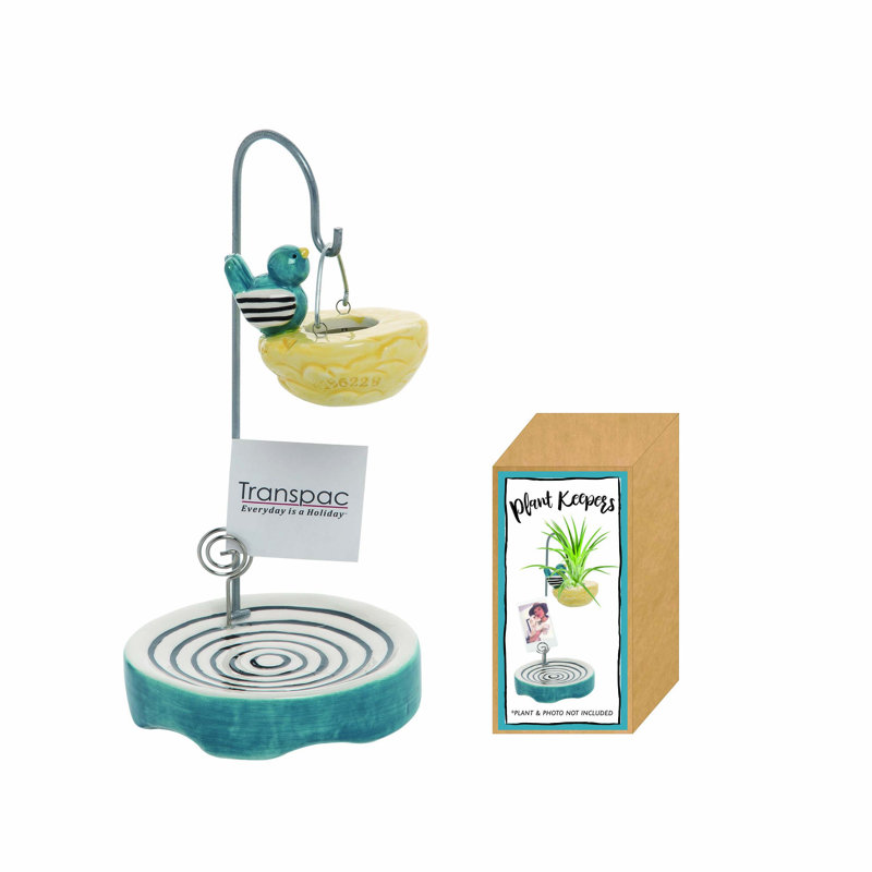 Transpac Dolomite 8 in. Multicolor Spring Hanging Bird And Nest Plant Keeper/Photo Holder