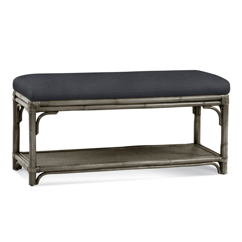 Summer Retreat Wicker Shelf Storage Bench, Stone Hearth, Ivory Crypton Performance; 0886-91
