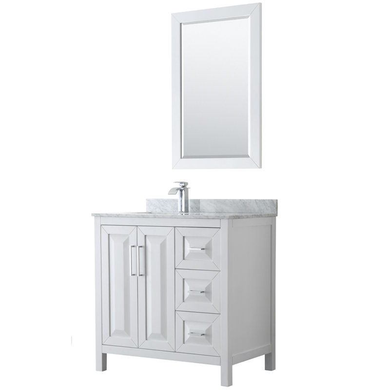 Daria 36'' W Single Vanity, Matte Black, White Marble, White/Polished Chrome