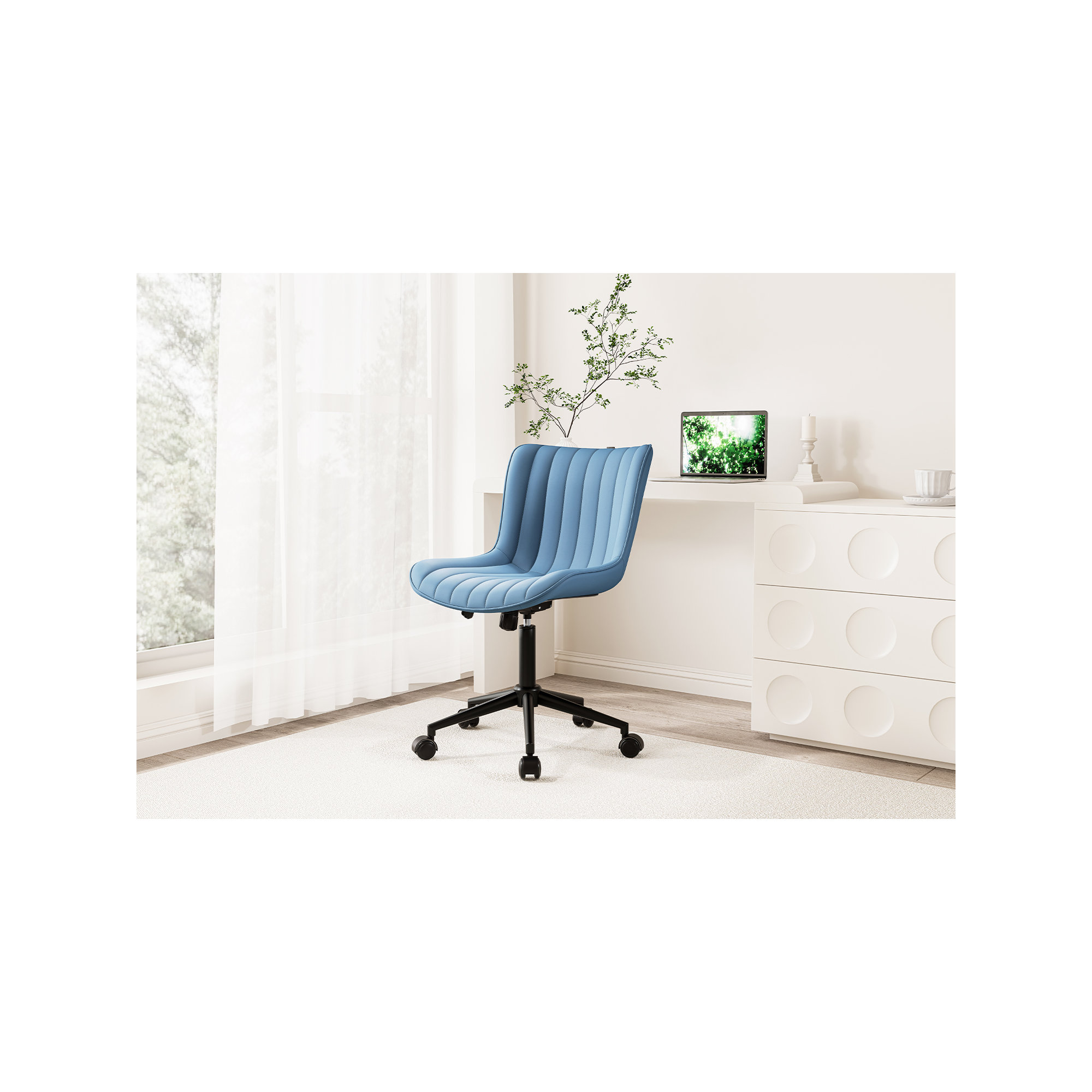 Brionni Leather Upholstered Office Desk Chair Swivel Task Chair Height Adjust Conference Chair, Blue, Black