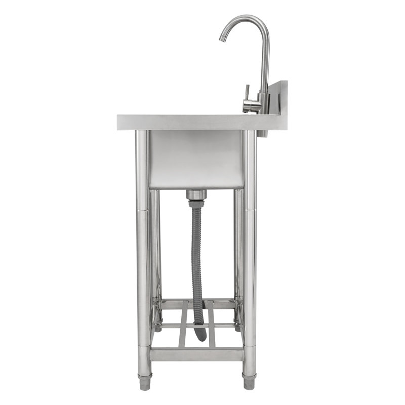 Évier utilitaire en acier inoxydable avec robinet et pieds - Cuve à lessive autoportante de qualité commerciale pour le garage, la cuisine et le sous-sol