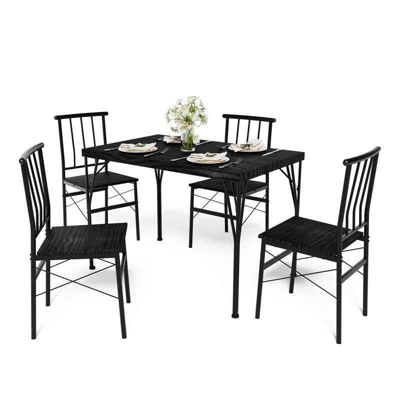 Ensemble de table de salle à manger pour 4 personnes, petite table de cuisine et chaises avec plateau en bois et pieds en métal, ensemble de table de salle à manger compact pour les appartements, robuste et peu encombrant