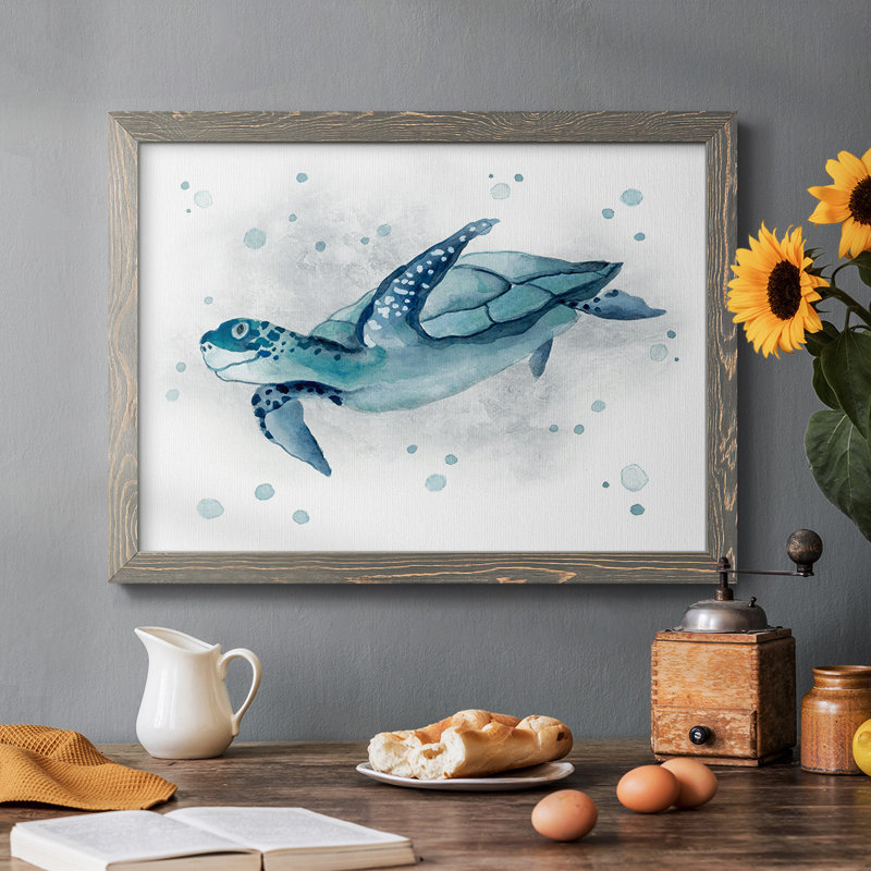 Blue Turtle II, reproduction d'art sur toile, Gris, H 26 po x l 38 po