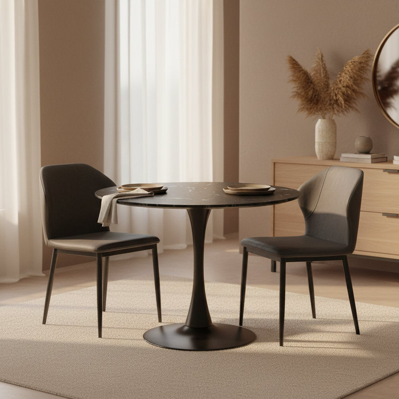  Bristol 27" Round Dining Table, Modern 2-Person Kitchen Beveled Table Top with Black Pedestal Base, Small Space Bistro Table for Apartments