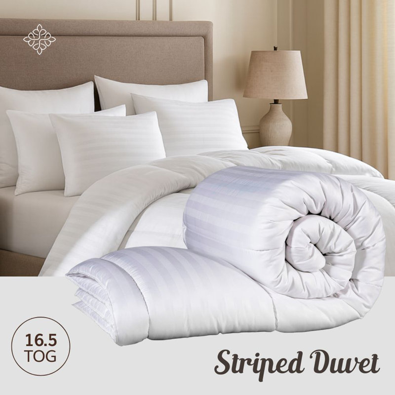 Opulent Home Striped Winter Duvet & Pillow Set – 16.5 Tog Ultra Lightweight, Breathable & Hypoallergenic - Available Single/Double/King/Super King